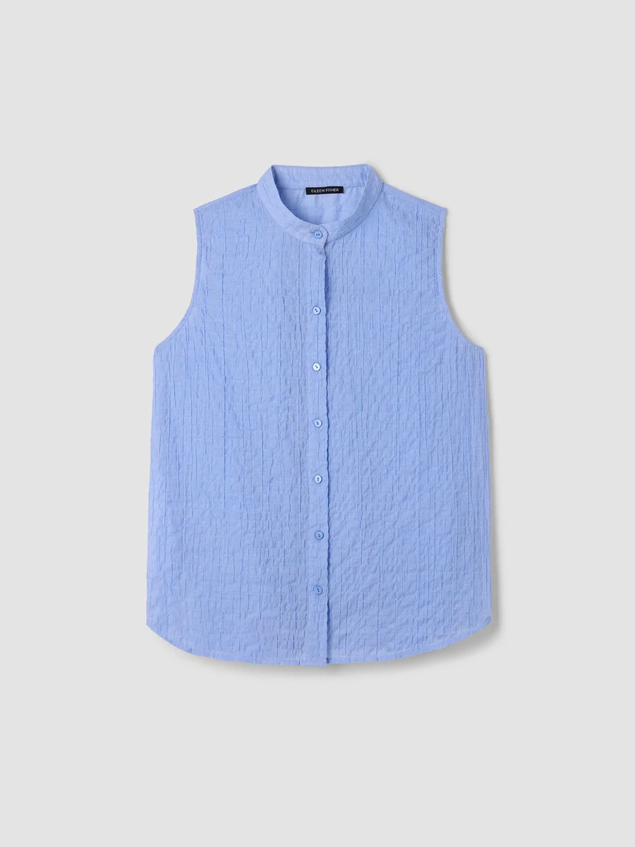 Organic Cotton Microstripe Pucker Sleeveless Shirt - 1