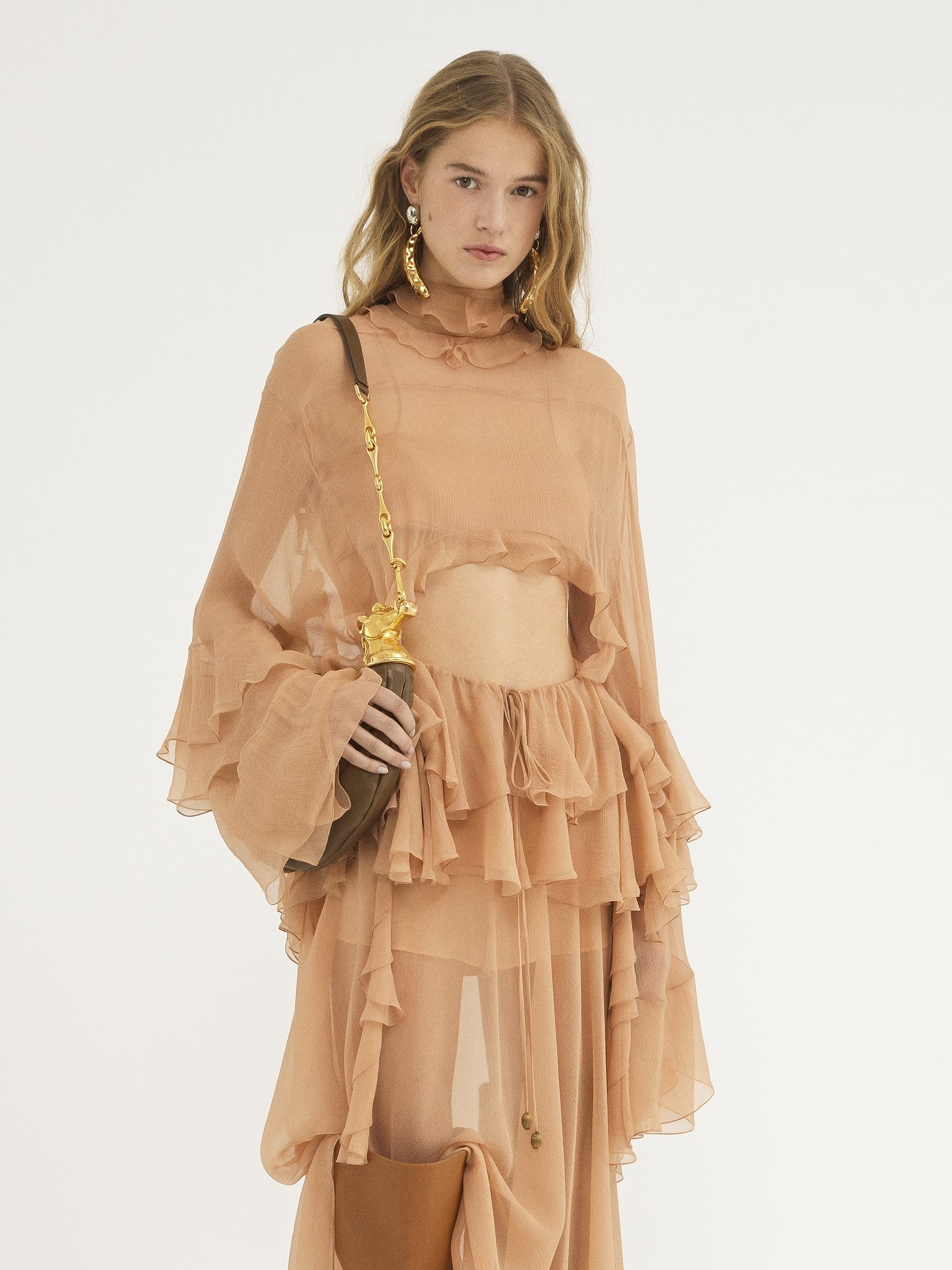 FLUID VOLANT TOP IN SILK MOUSSELINE - 4