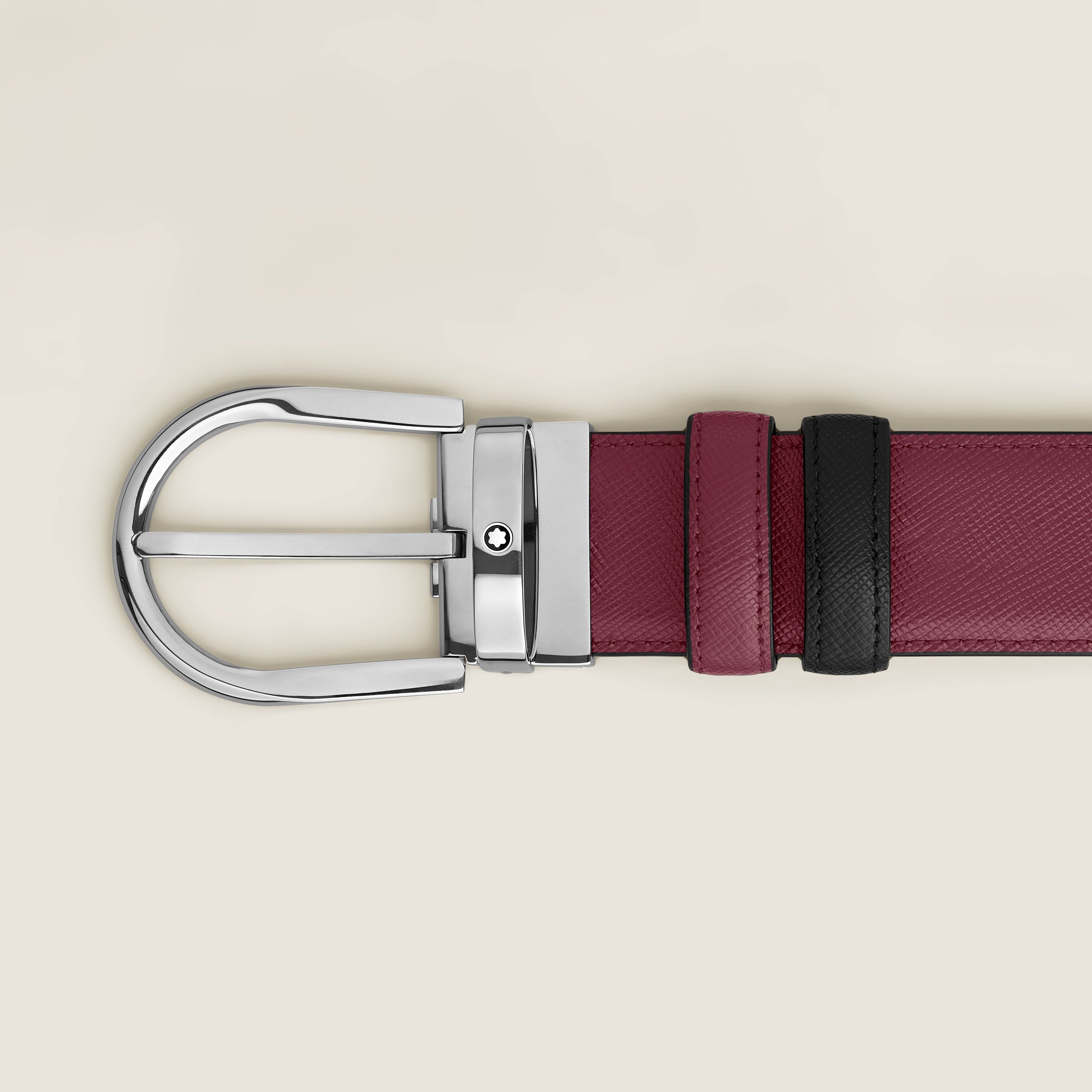 Horseshoe buckle black/cassis 35mm reversible leather belt - 4