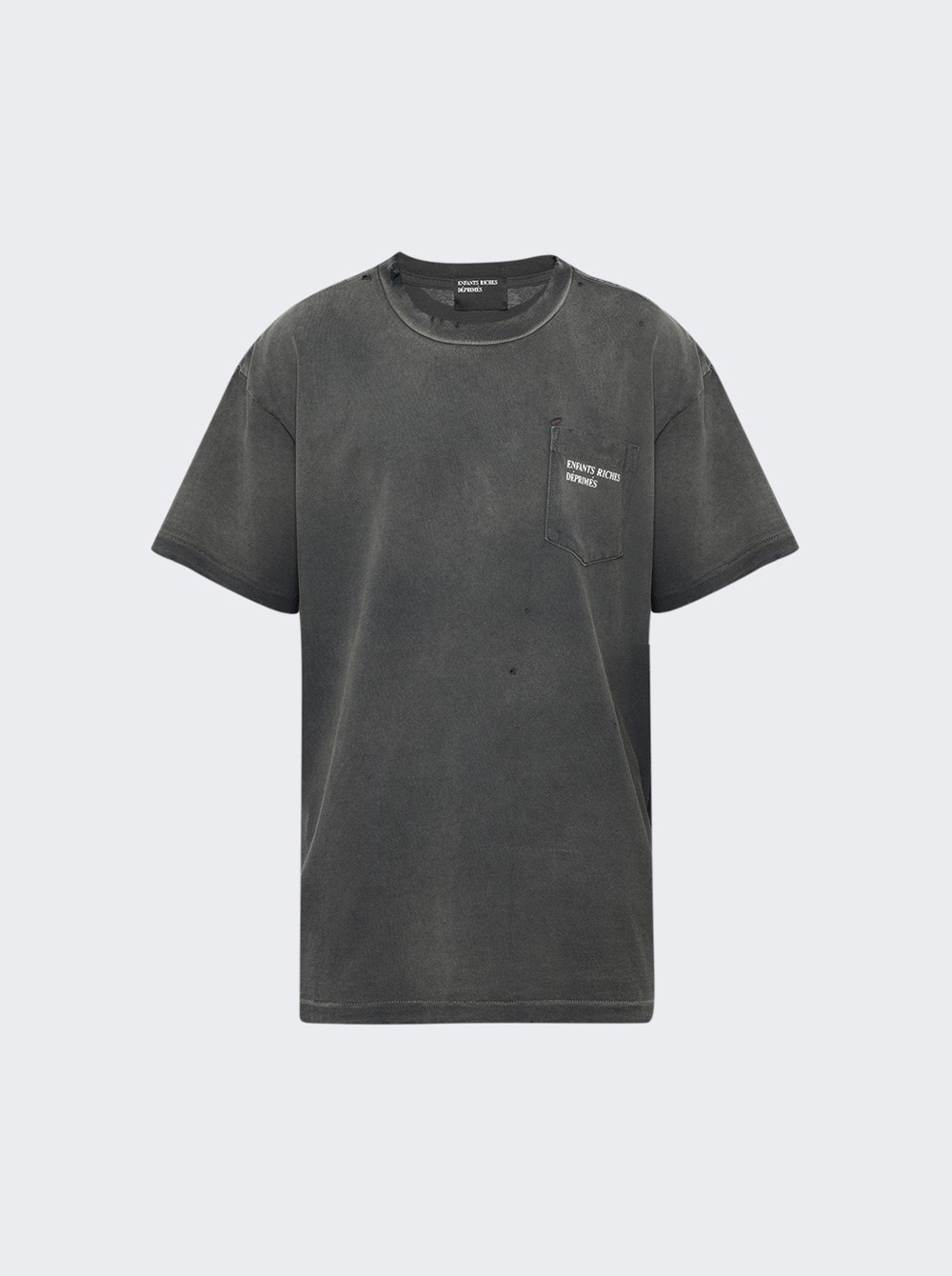 Thrashed Logo Pocket T-Shirt Worn Black and White - 1