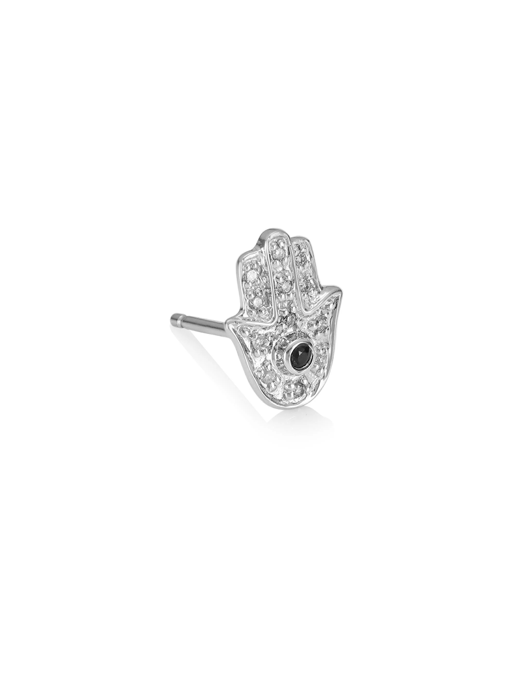 Women's Single Diamond, Sapphire & 14K White Gold Hamsa Stud Earring - 1