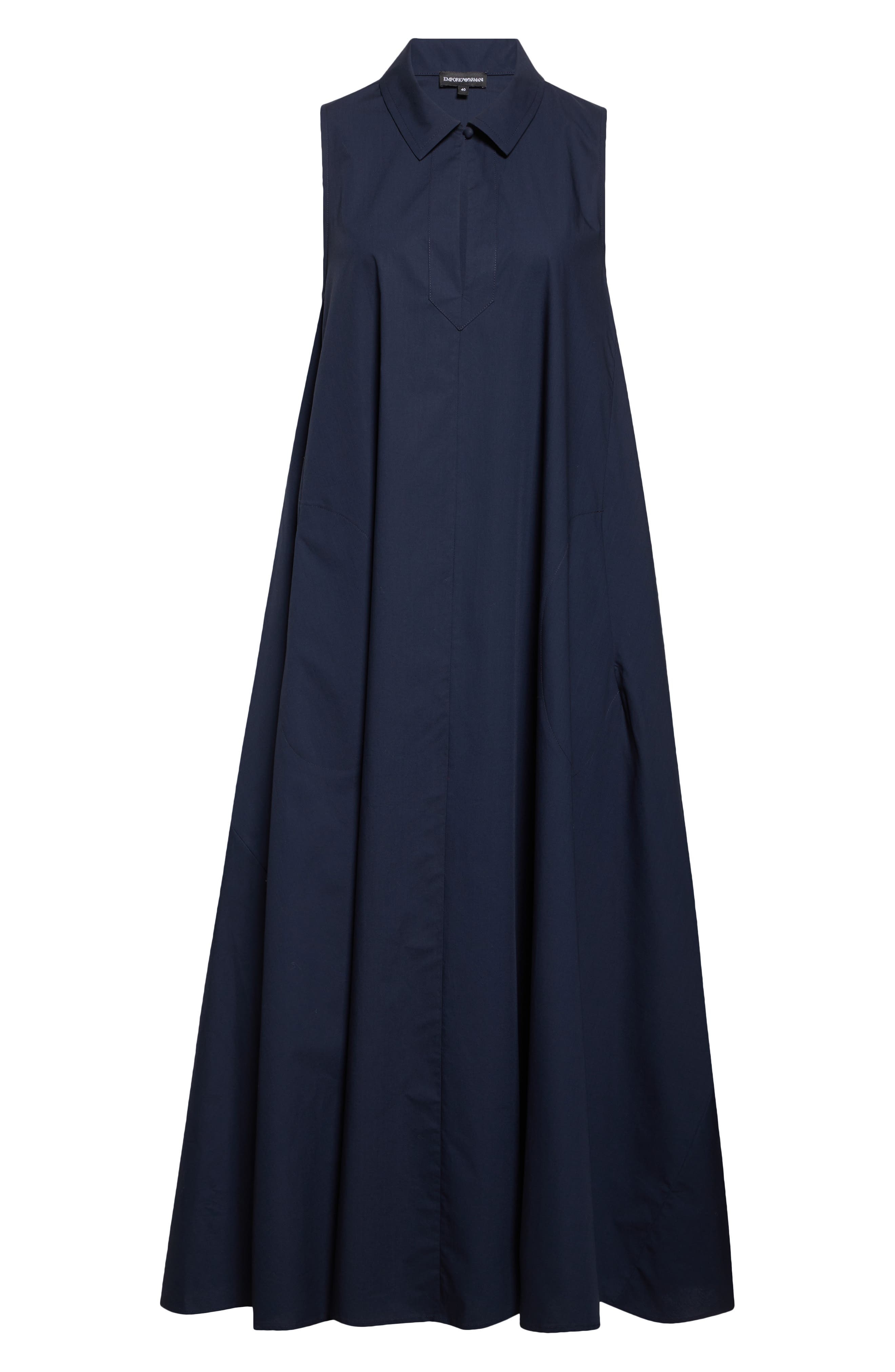 Emporio Armani Sleeveless Cotton Poplin Trapeze Dress in Solid Dark Blue at Nordstrom - 5