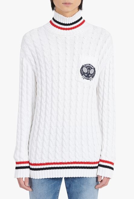 White cotton turtleneck with Balmain badge - 5