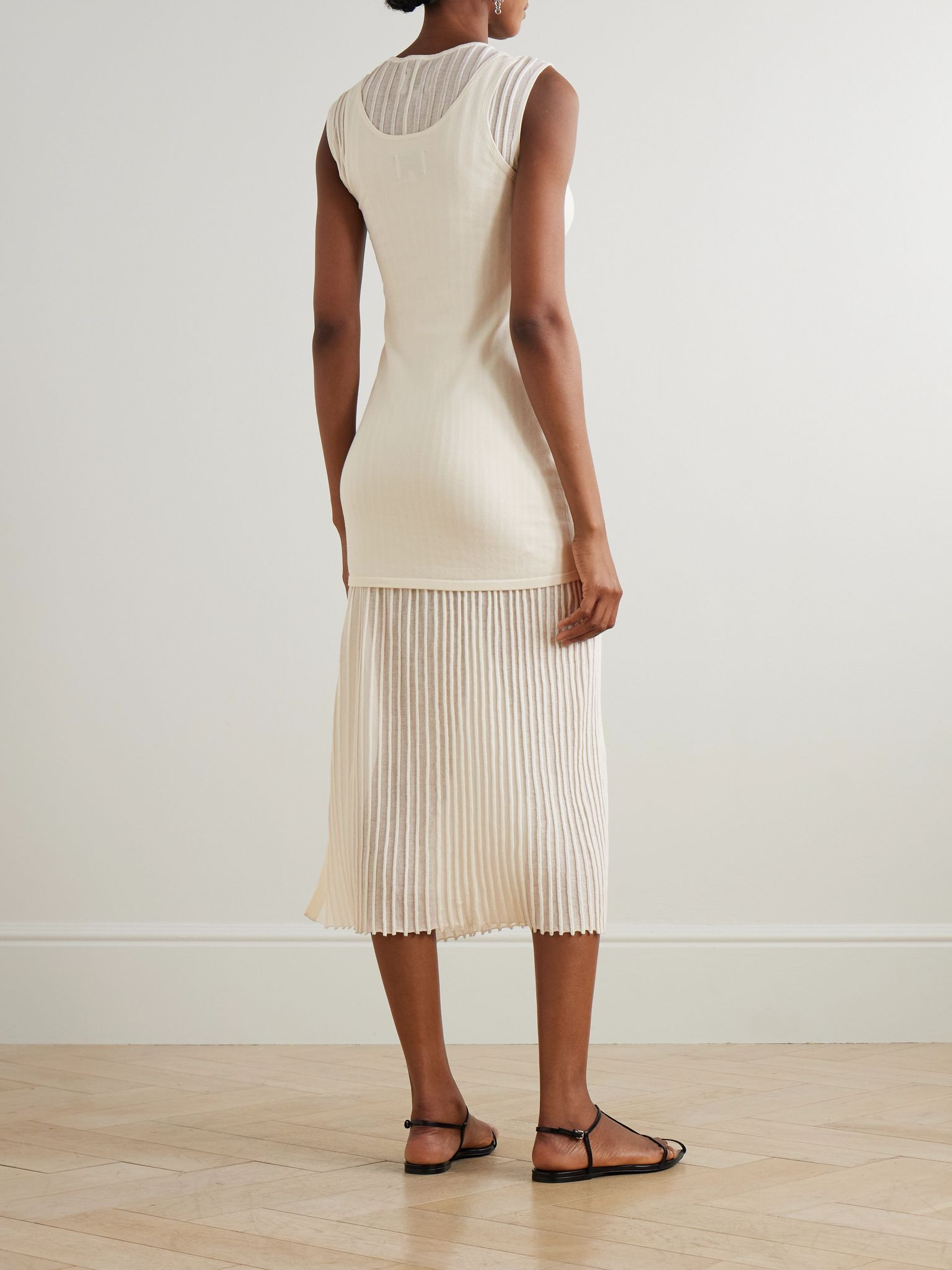 Ada layered ribbed cotton-blend midi dress Ivory - 3