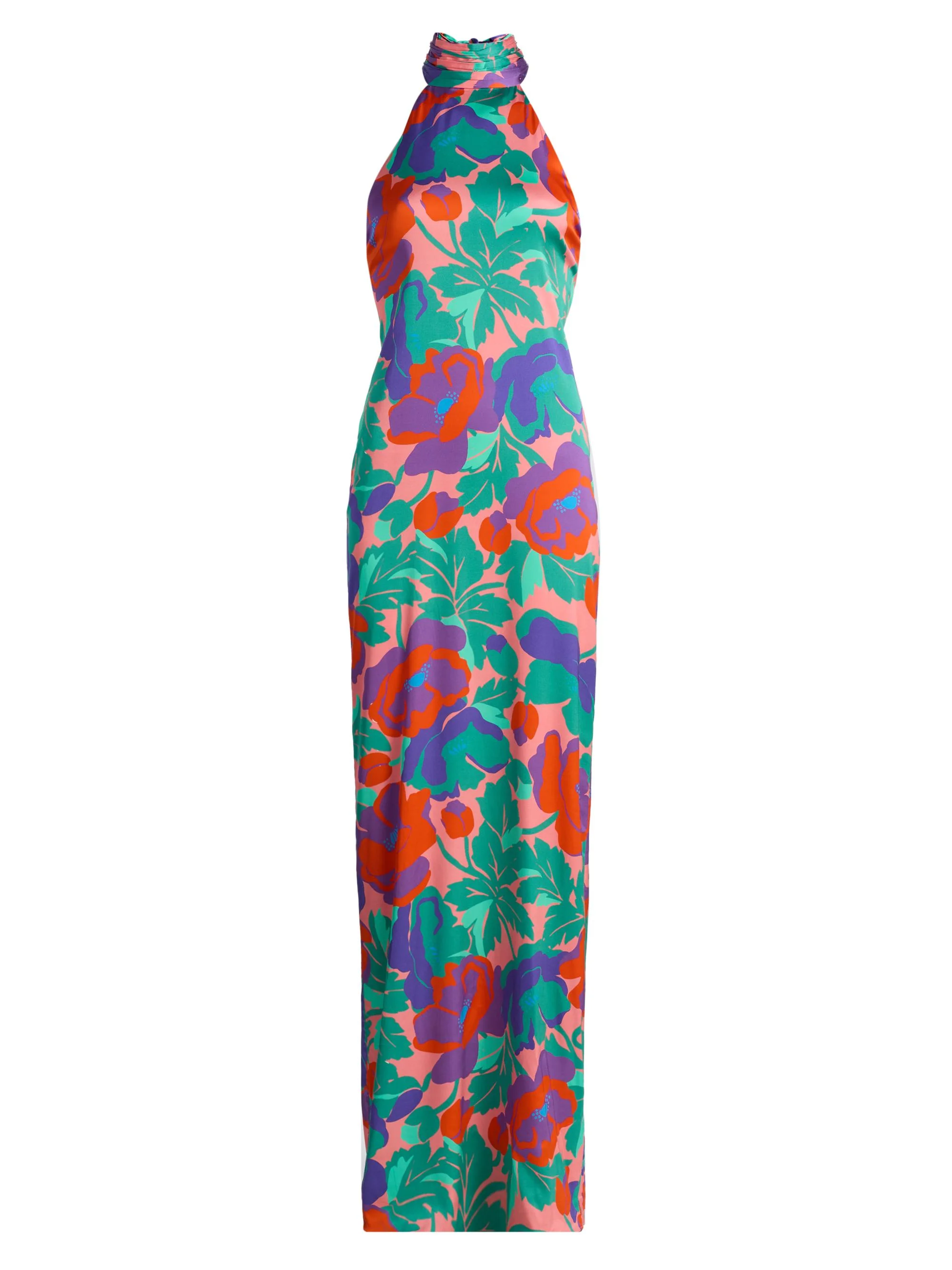 Women's Tatiana Dahlia Print Halter Gown - Coral Floral - 1