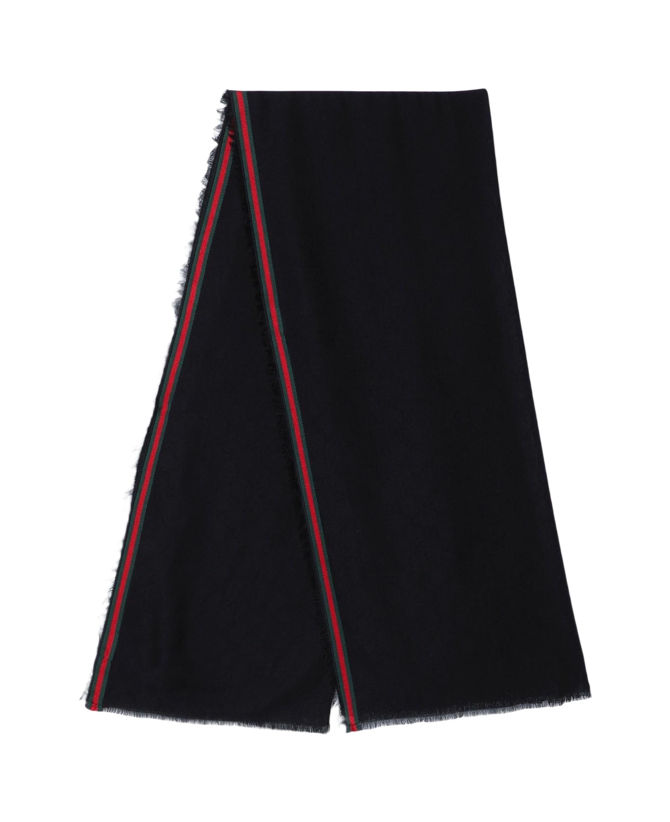 Black Silk And Cotton Stole With Gg Pattern - 1