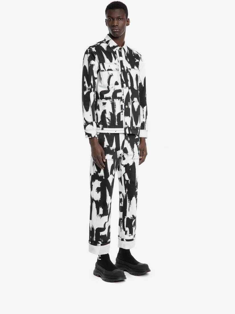 Mcqueen Graffiti Workwear Jeans in White/black - 3