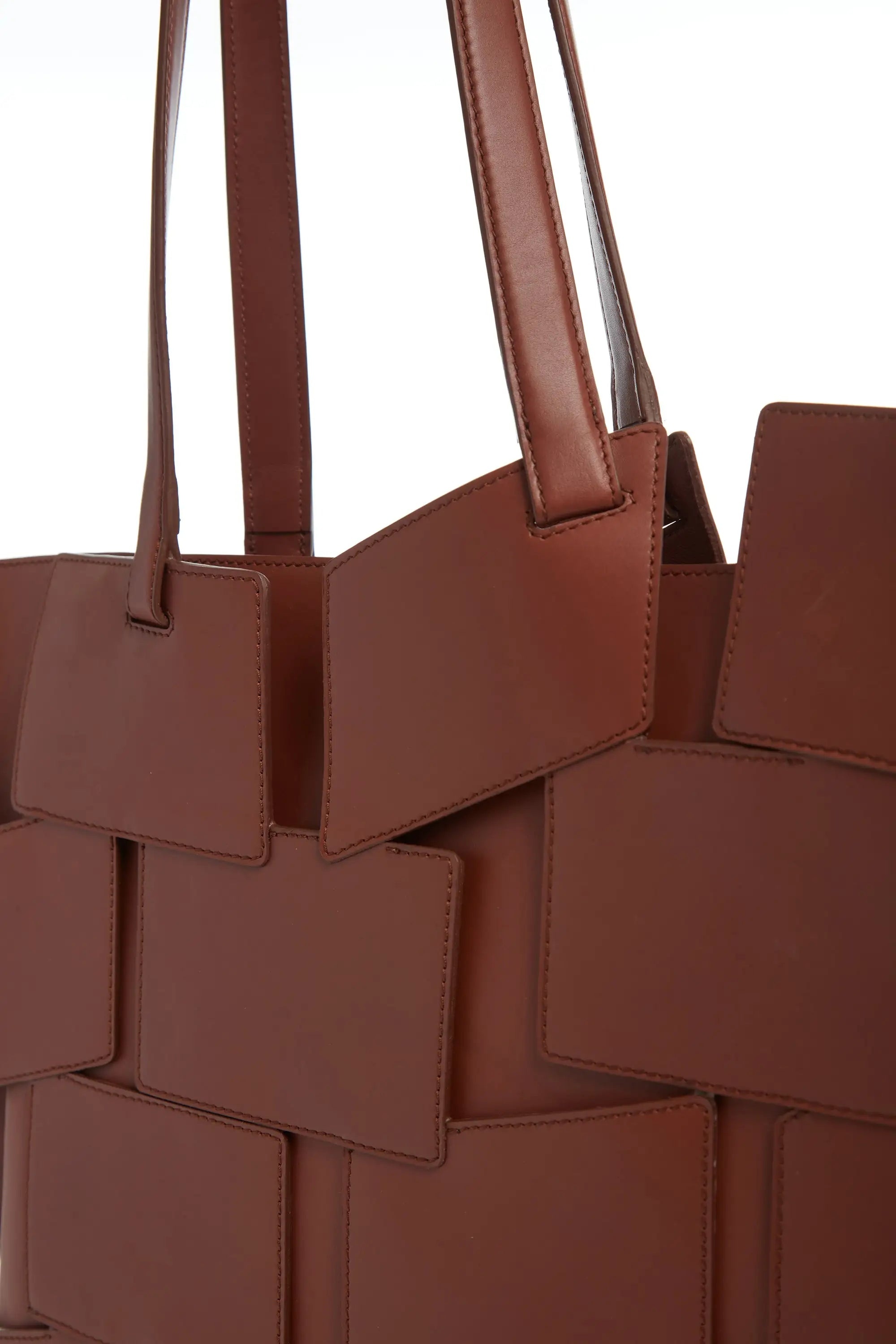 Laquered Patchwork Tote Bag in Cognac Leather - 4