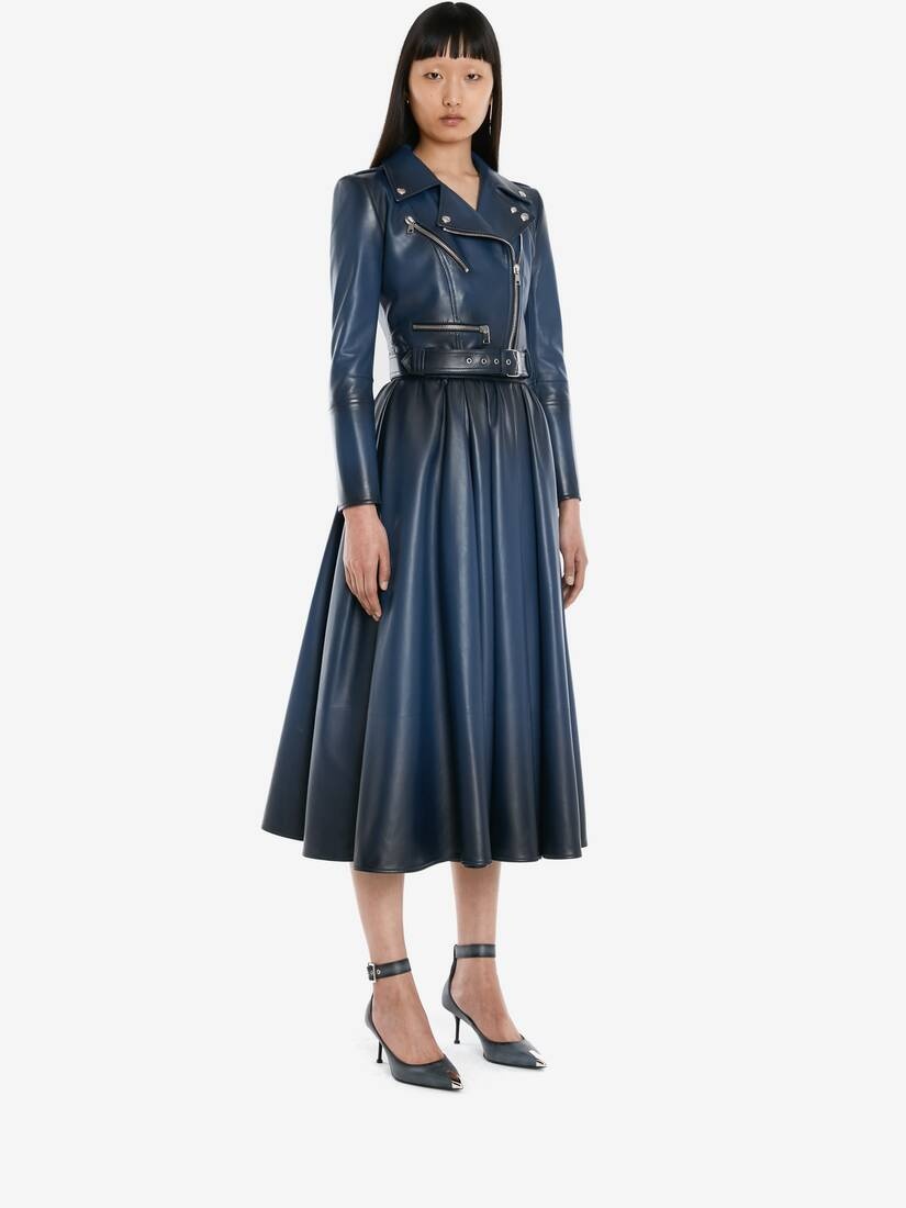 Leather Biker Jacket in Midnight Blue - 3