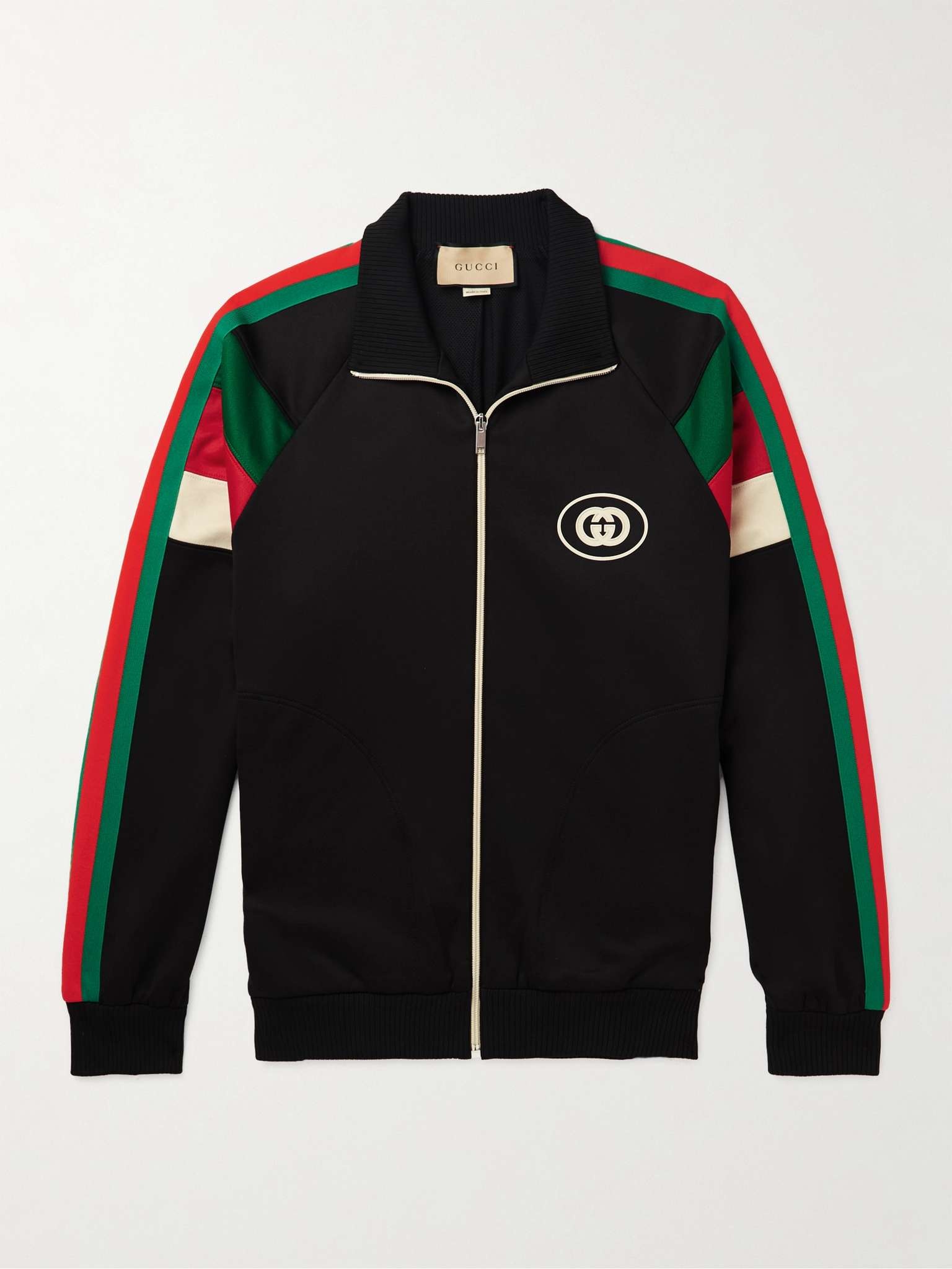 Logo-Print Striped Webbing-Trimmed Jersey Bomber Jacket - 1