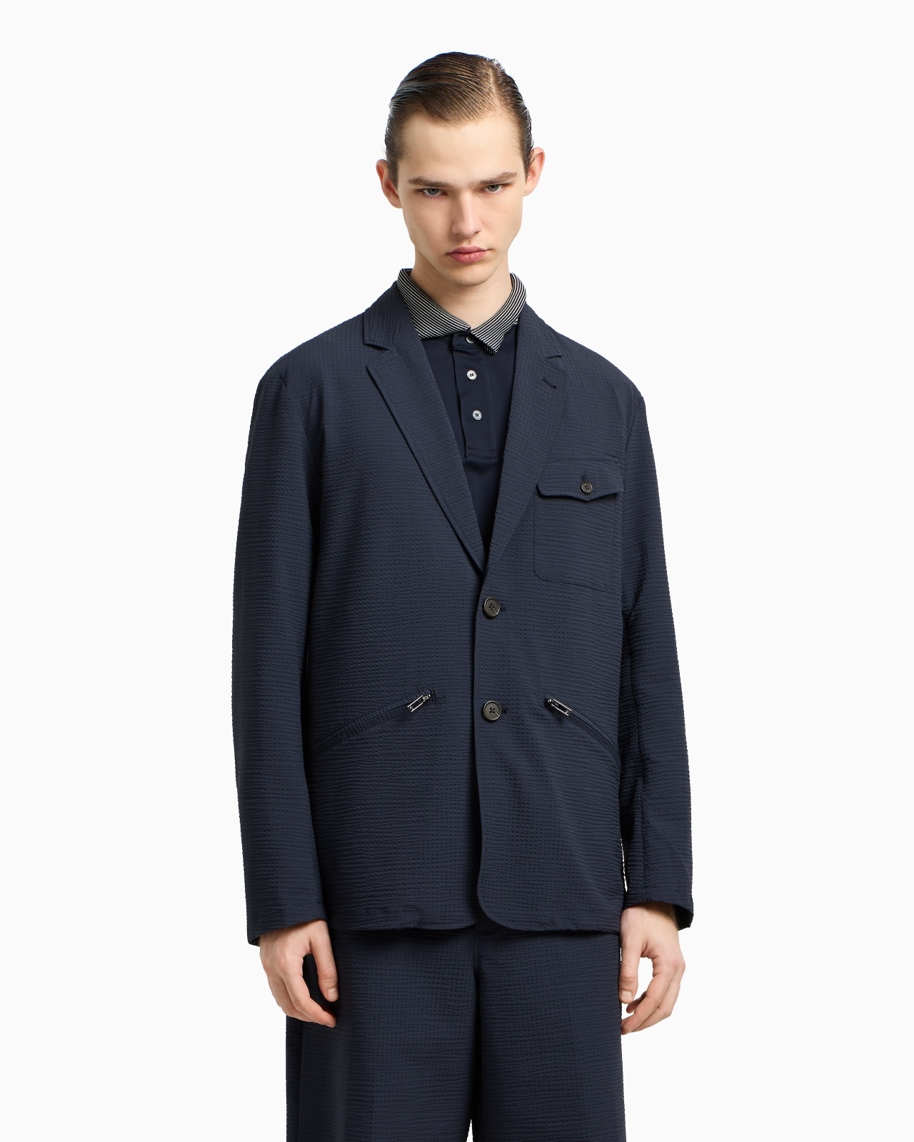 SINGLE-BREASTED NYLON SEERSUCKER BLAZER - 4