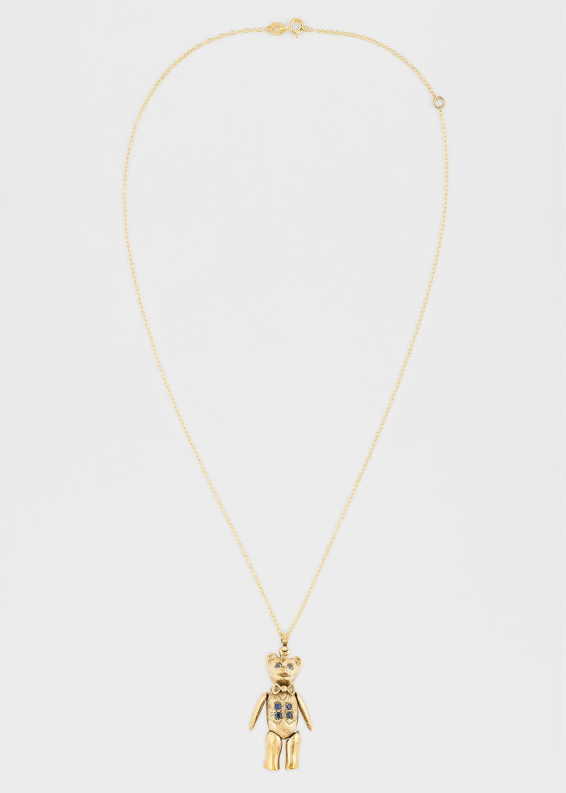 Paul Smith 'Articulated Blue Sapphire & Topaz Bear' Vintage Gold Necklace by Baroque Rocks outlook