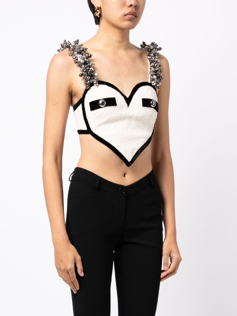 bead-embellished heart crop top - 3