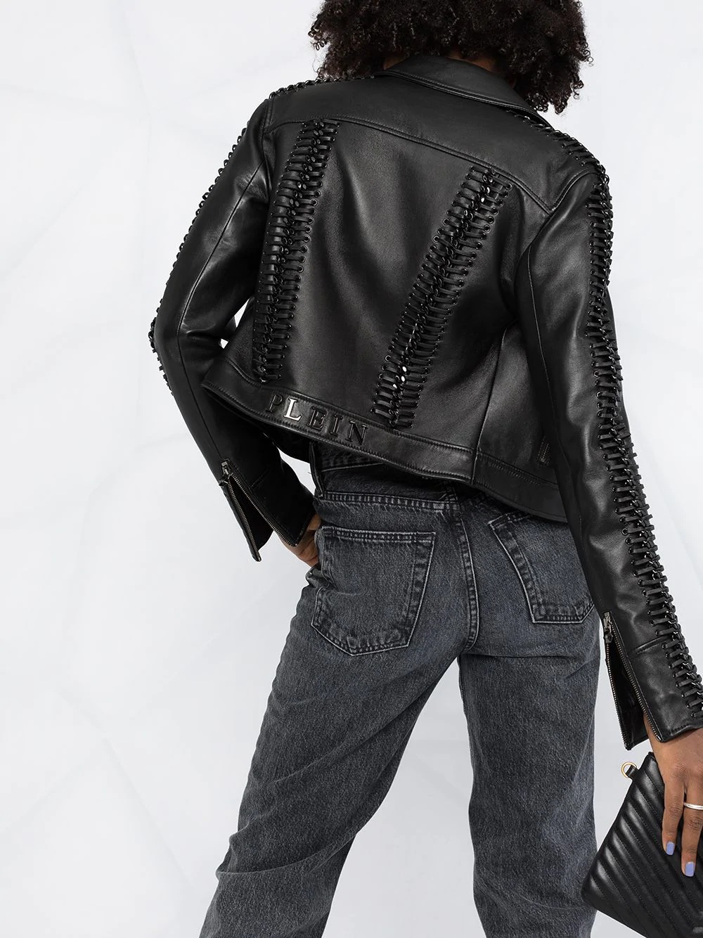 laced-detail biker jacket - 3