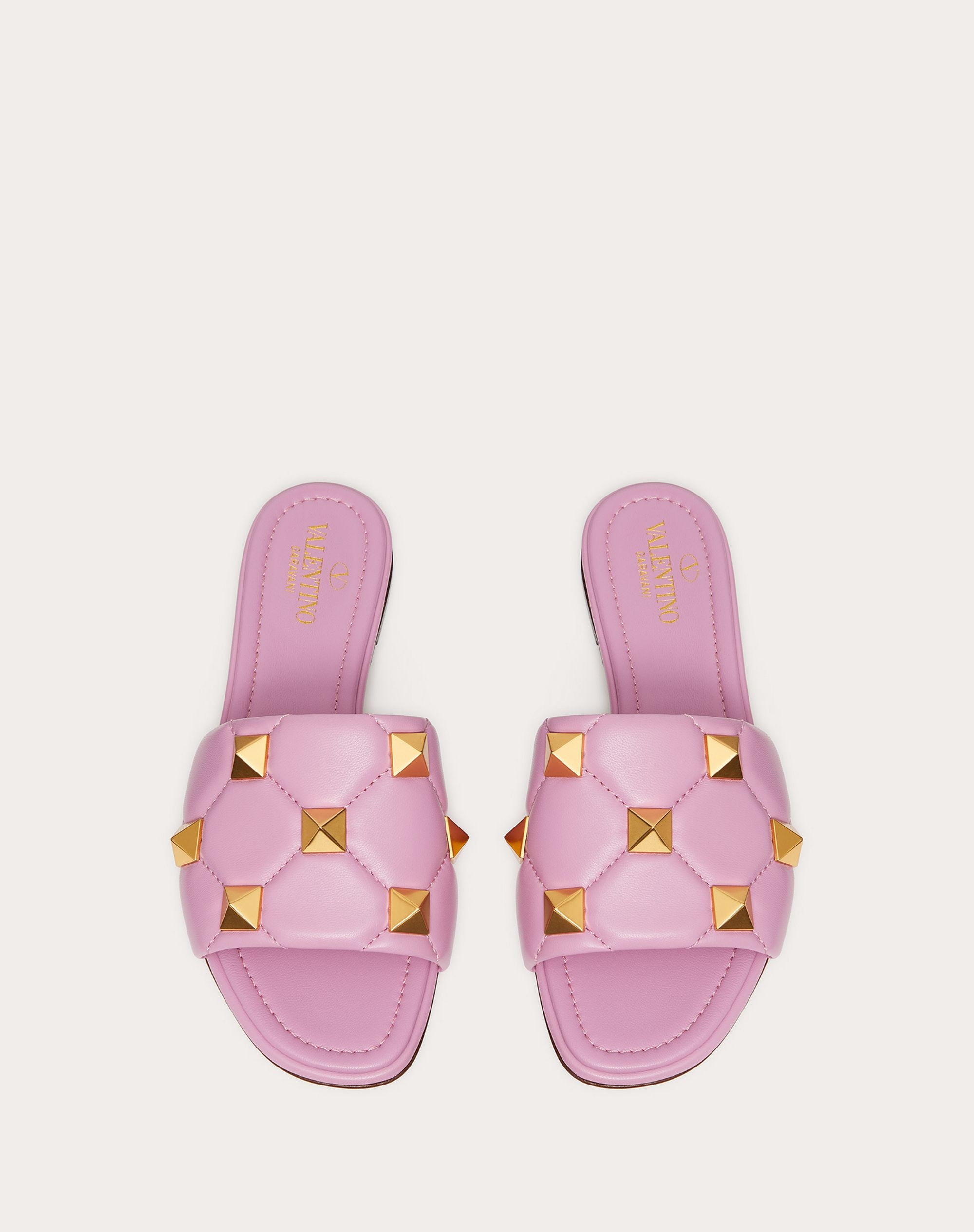 ROMAN STUD FLAT SLIDE SANDAL IN QUILTED NAPPA - 4