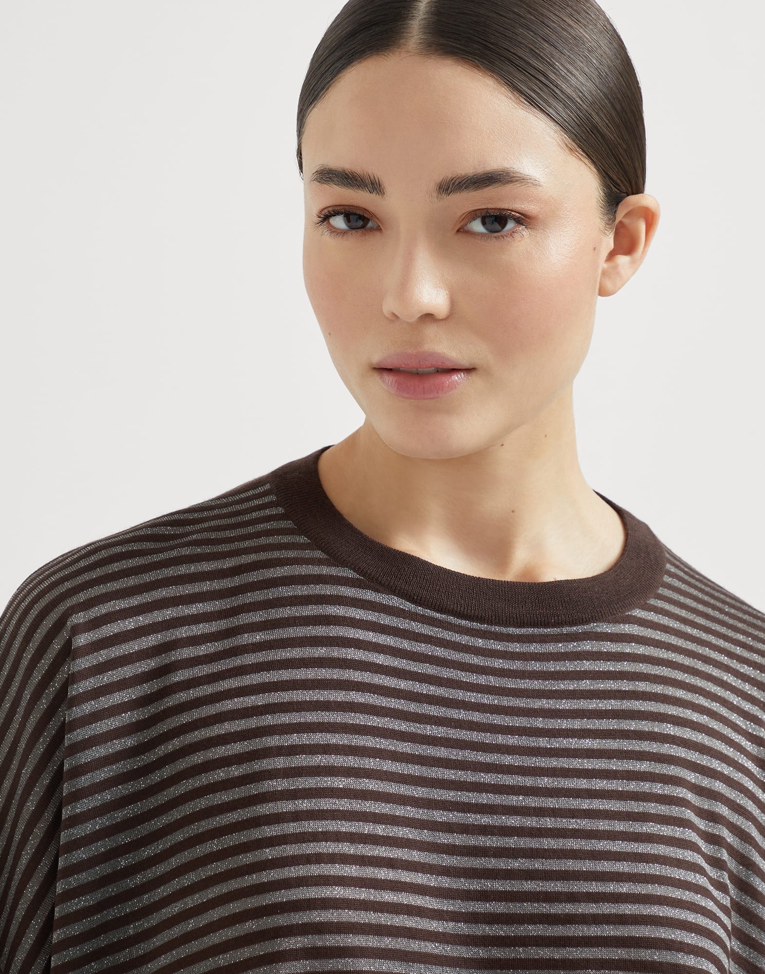 Sparkling stripes lightweight knit T-shirt in virgin wool and cashmere - 3