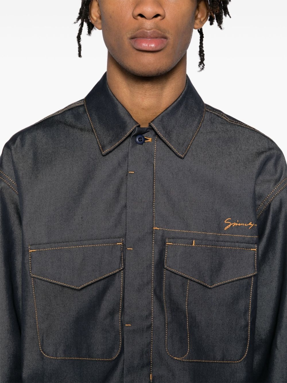 embroidered denim shirt - 5