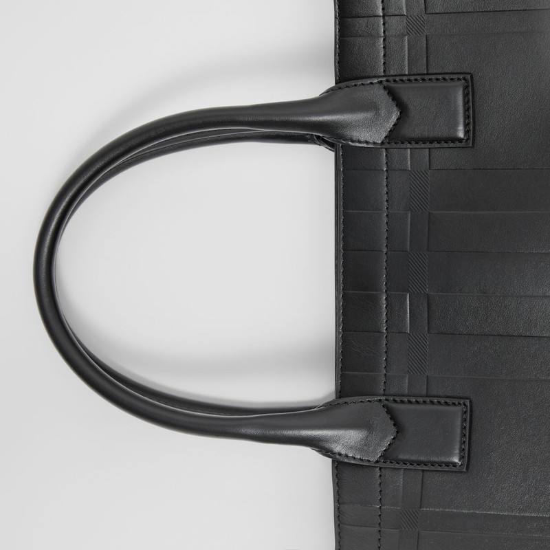 Embossed Check Leather Tote 2