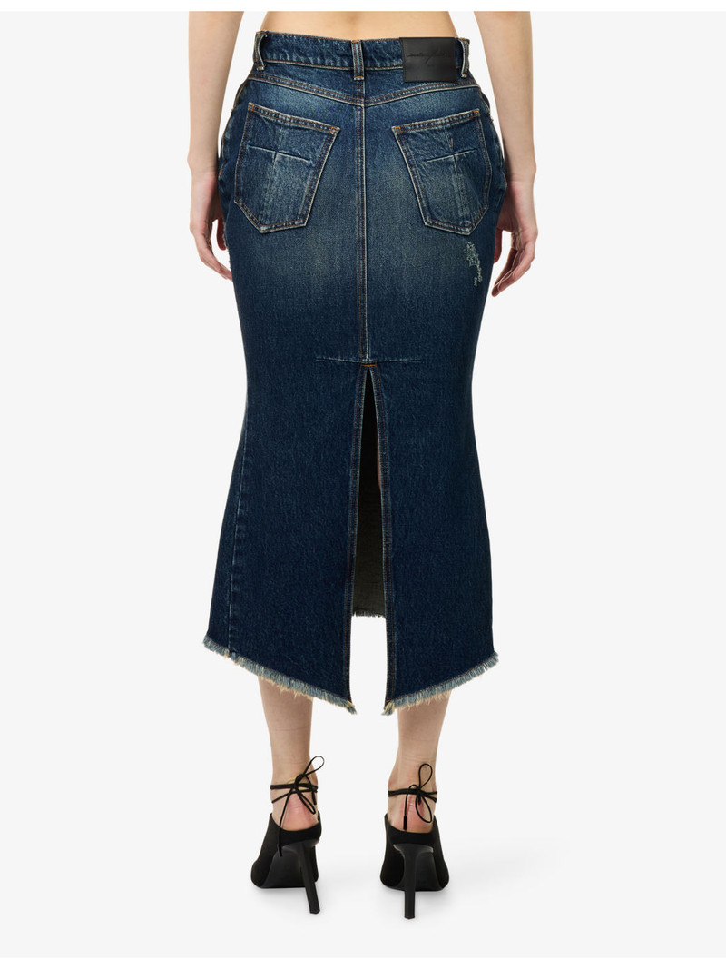 Mikaela Raw-Hem Denim Midi Skirt 4
