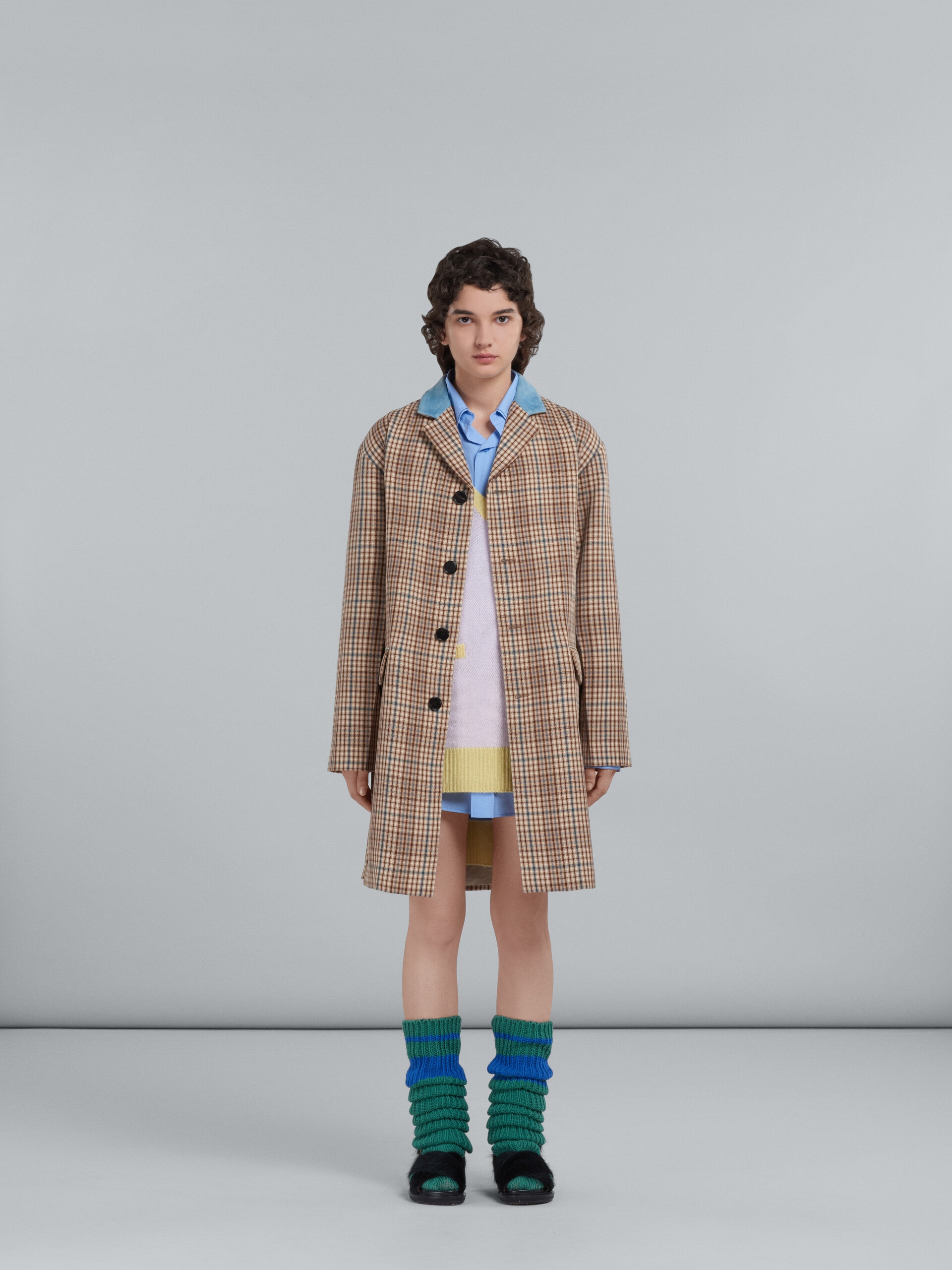 BEIGE CHECK WOOL COAT - 2