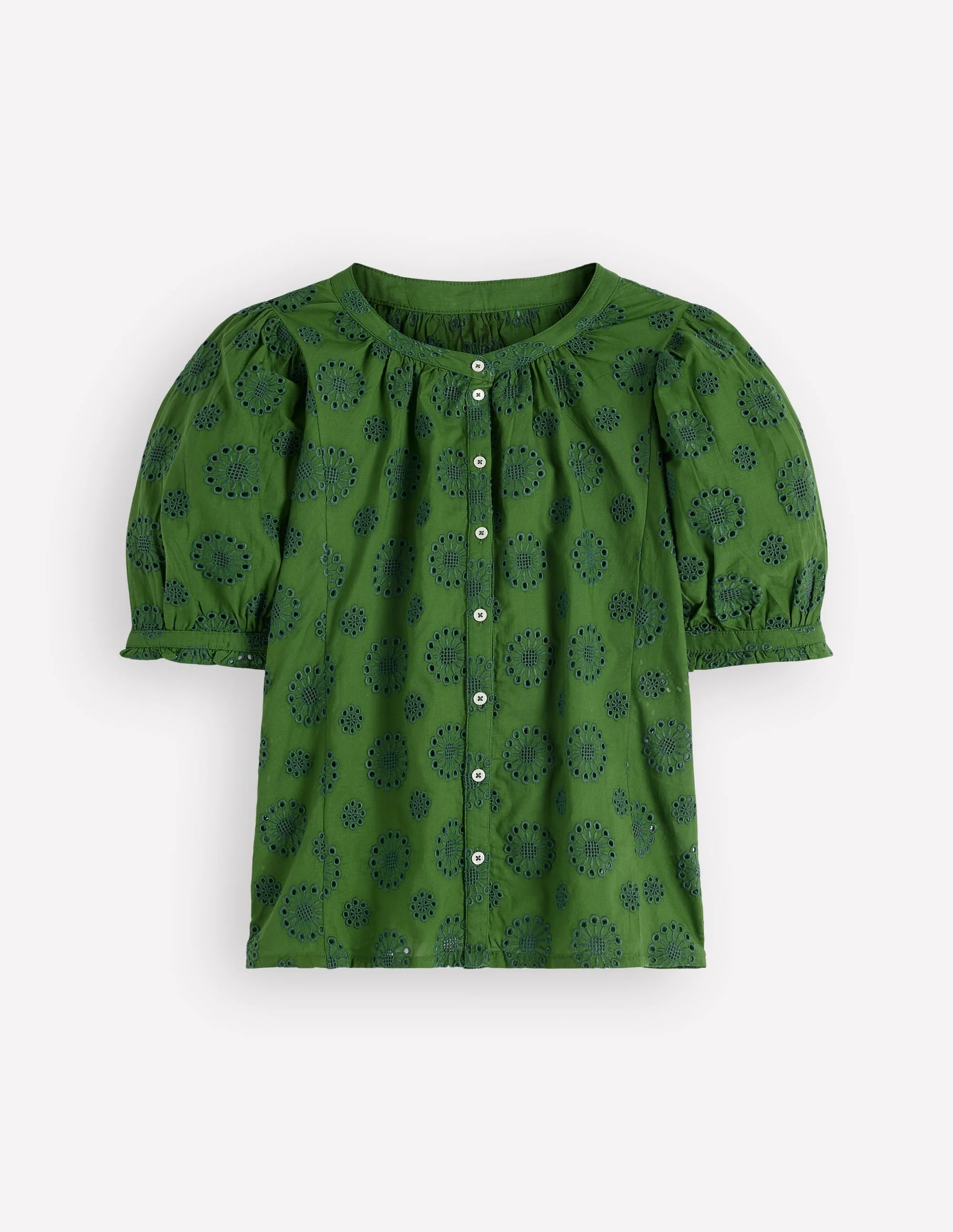 Dolman Short Sleeve Top-Green Broderie - 1