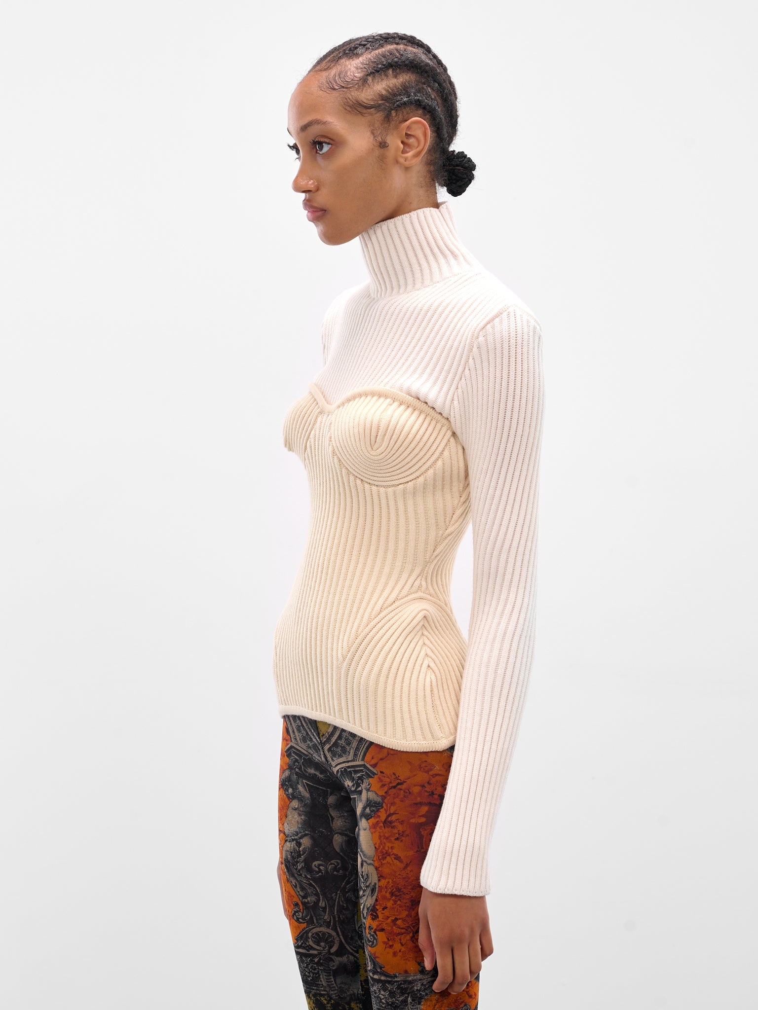 Rib-Knit Corset Turtleneck Sweater - 2