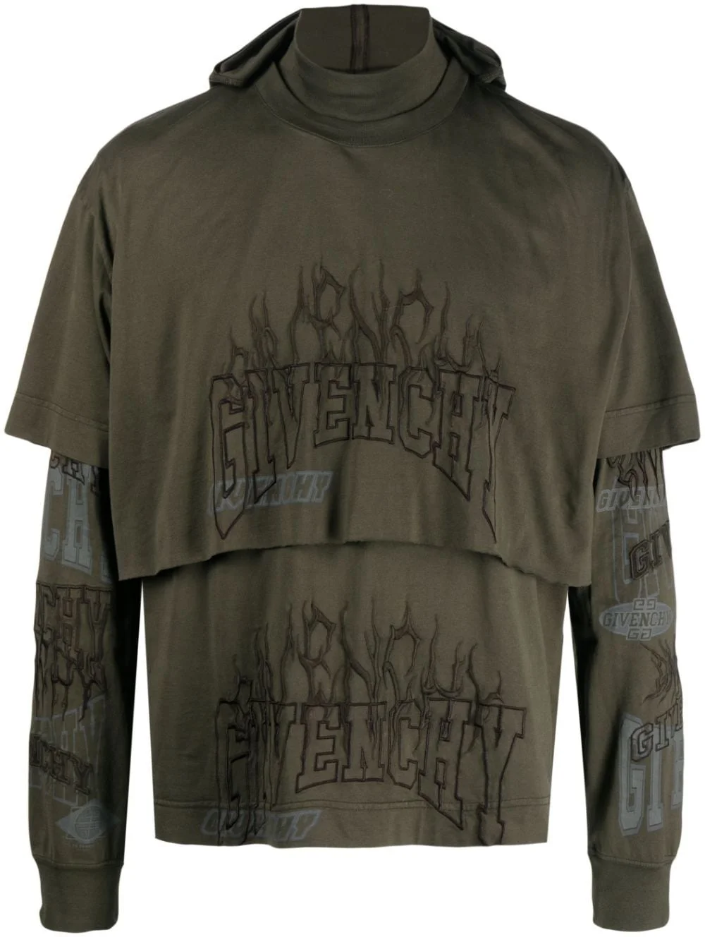 logo-embroidered layered cotton hoodie - 1