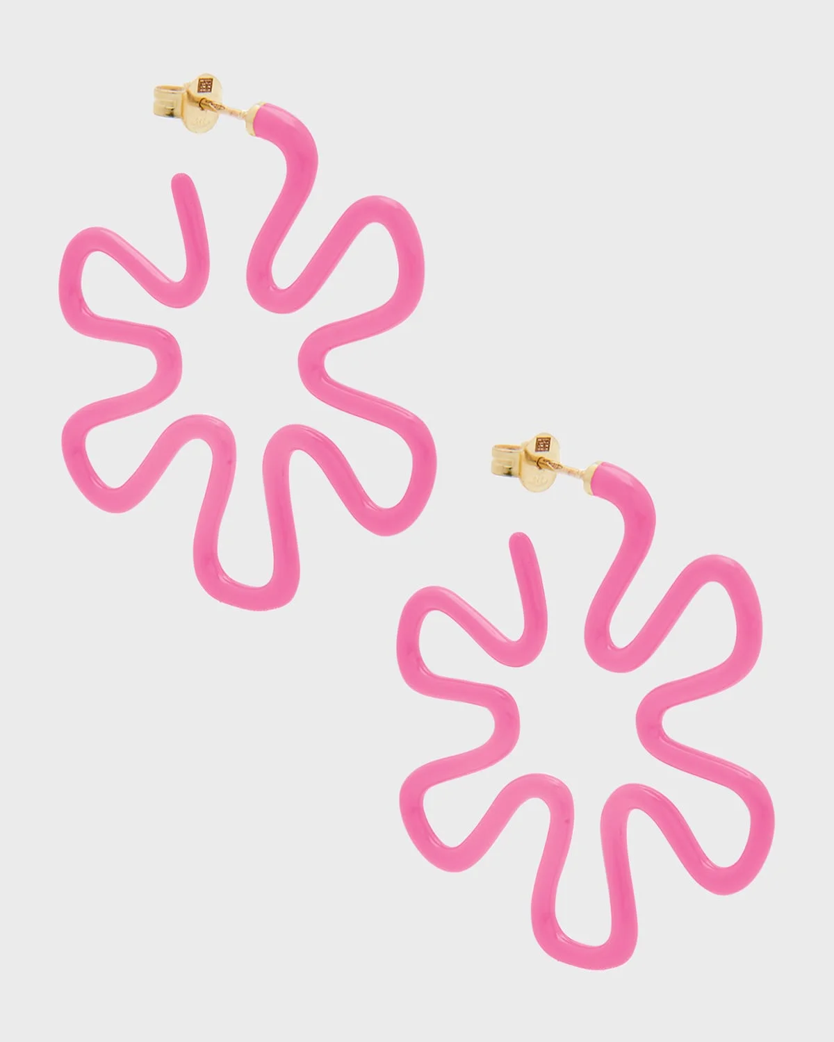 Pink Enamel Flower Hoop Earrings - 1