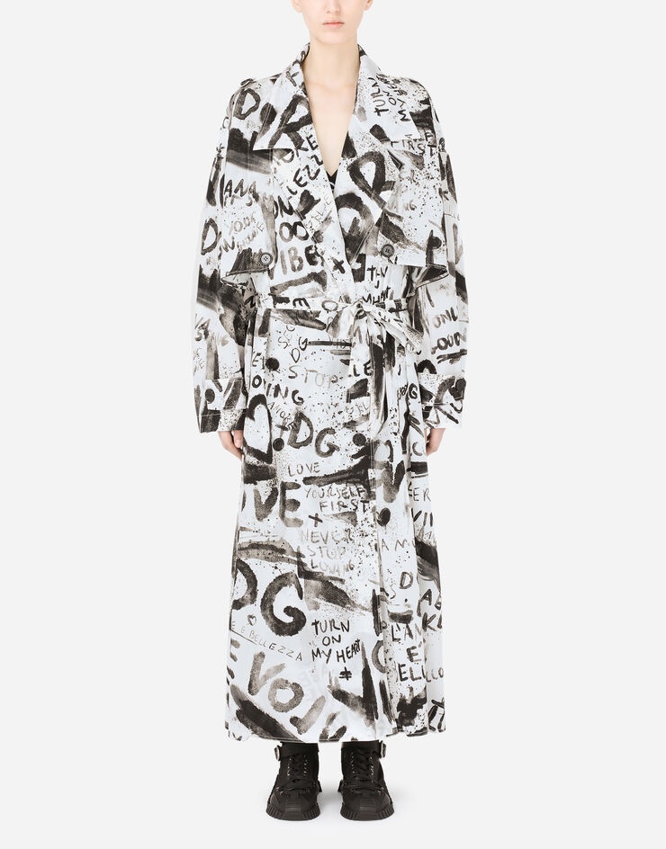 Nylon trench coat with DG graffiti print - 1