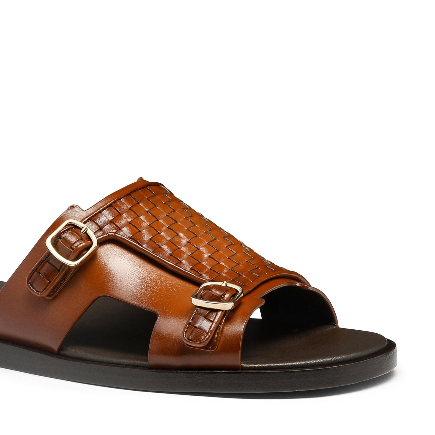 Men's orange woven leather double-buckle sandal - 6