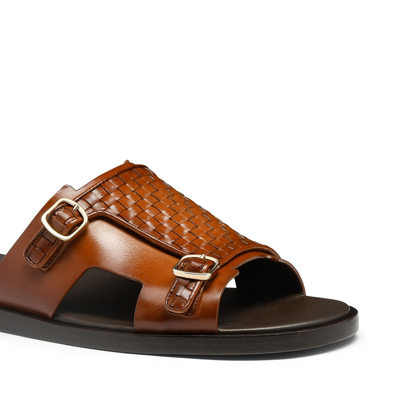 Men's orange woven leather double-buckle sandal 6