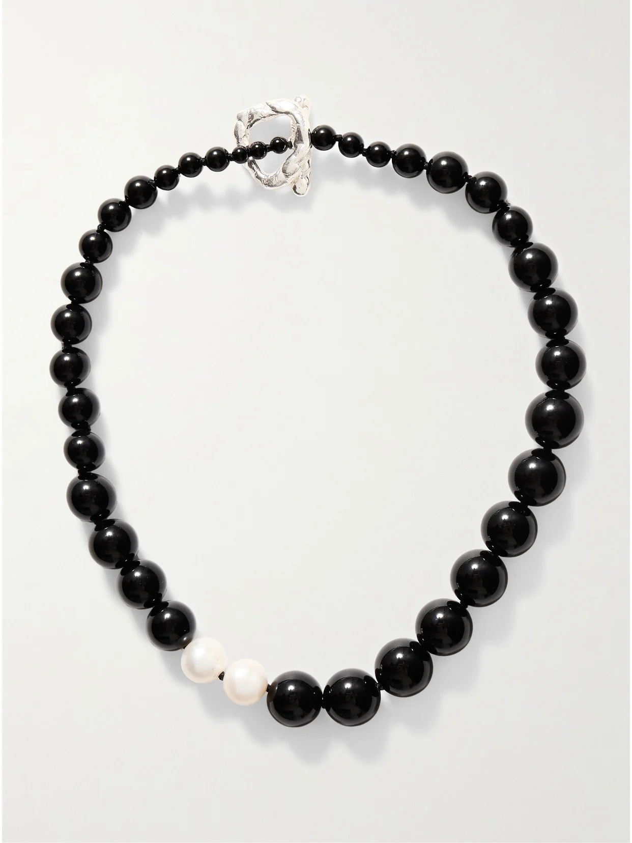 Recycled Silver, Onyx And Pearl Necklace - 1