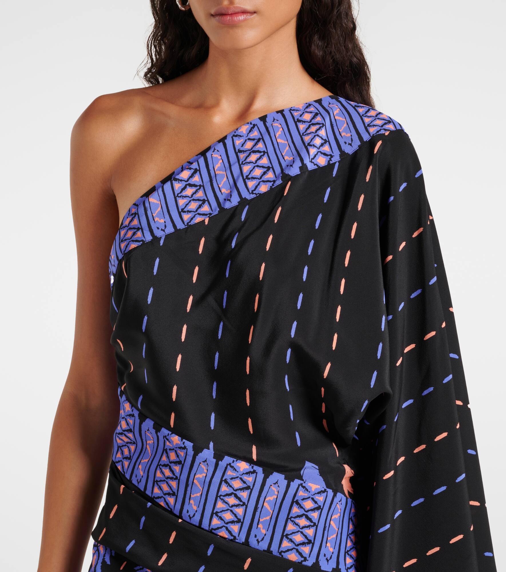 Printed one-shoulder silk minidress - 4