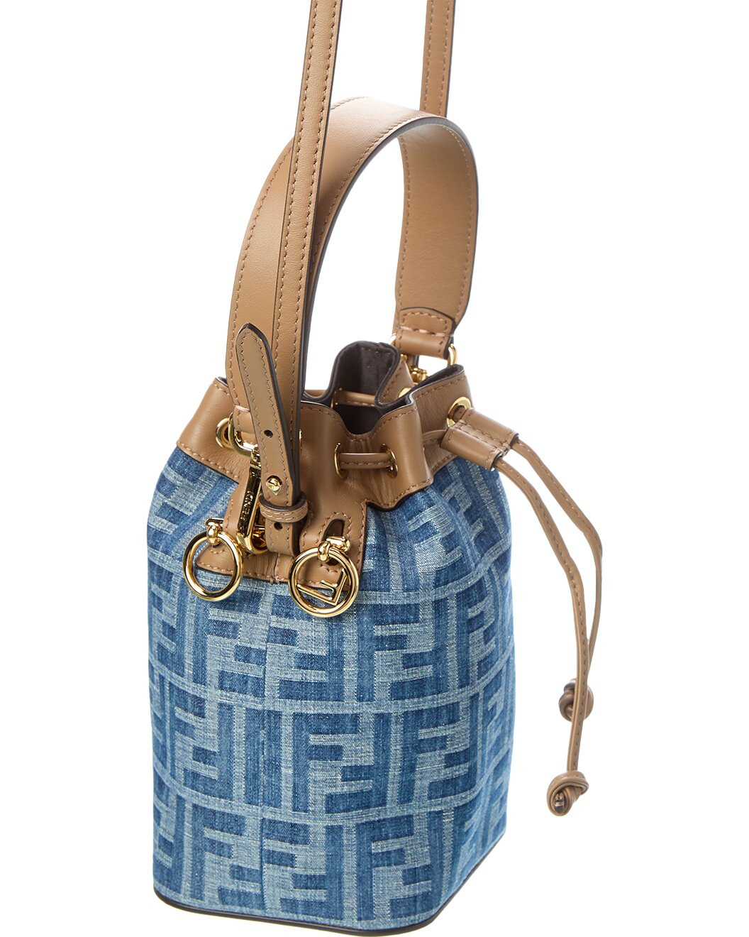 FENDI Mon Tresor Mini FF Denim & Leather Bucket Bag - 3