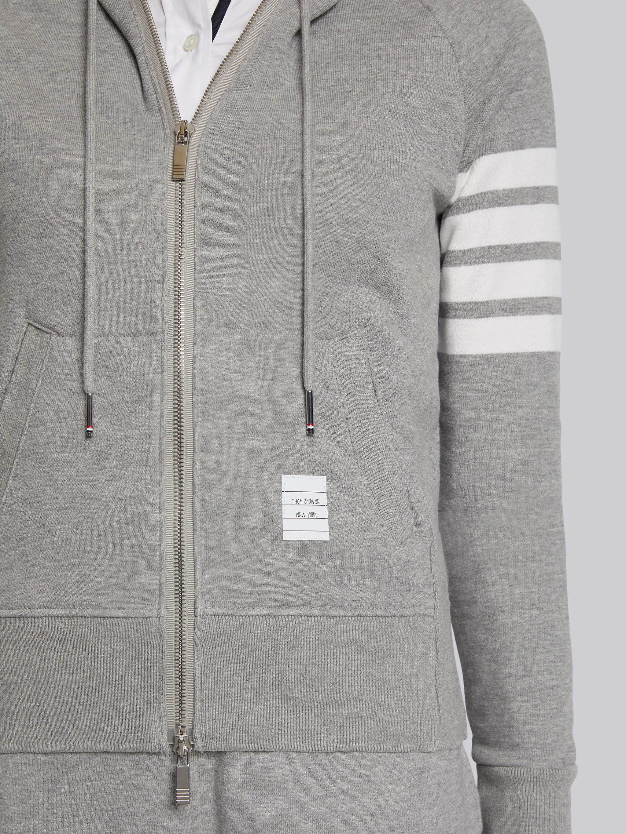 Light Grey Loopback Jersey Knit Engineered 4-bar Stripe Zip up Hoodie - 4