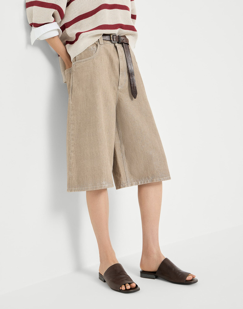 Beige lamé denim Bermuda shorts with monili 5