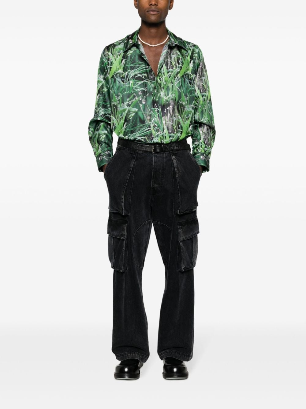 grass-print silk shirt - 3