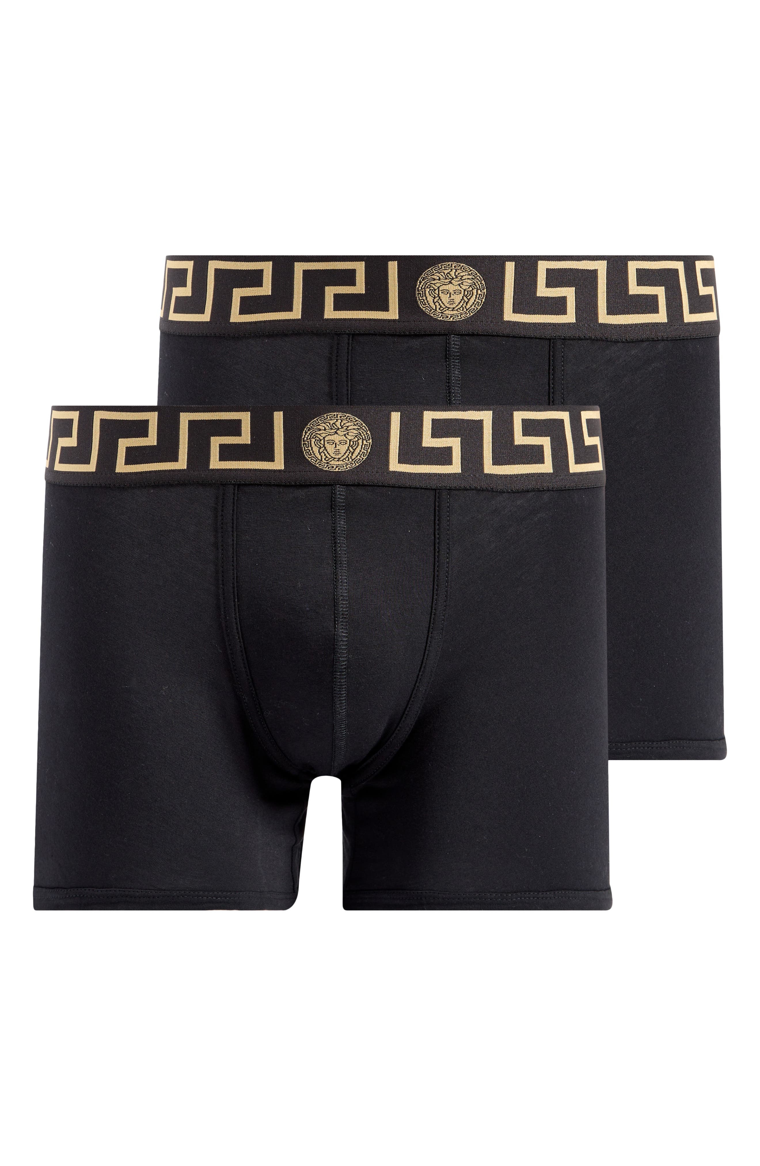 Versace 2-Pack Greca Border Stretch Cotton Boxer Briefs in Black Gold Greek Key at Nordstrom - 5