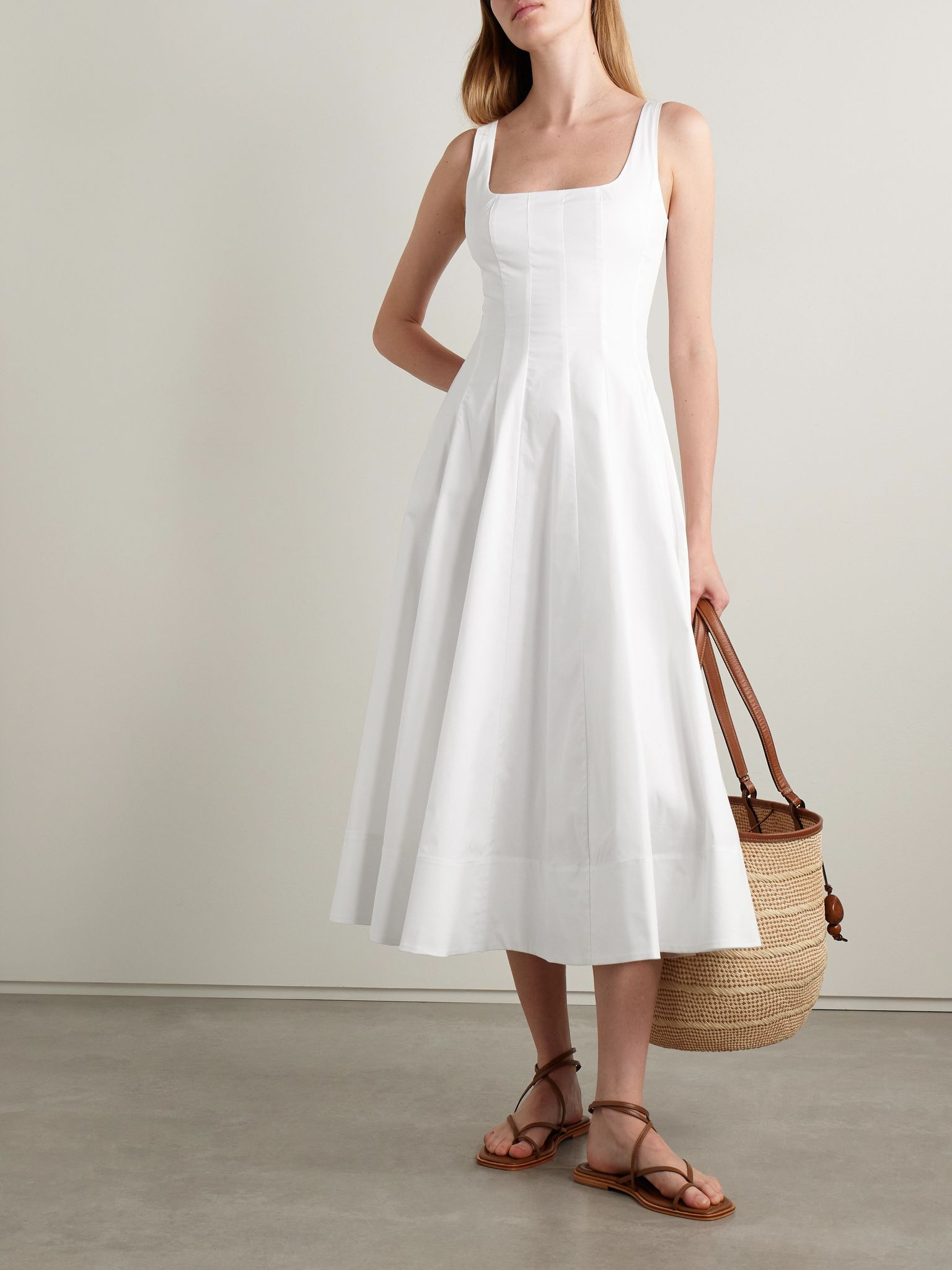 Wells pleated cotton-blend poplin midi dress White - 2