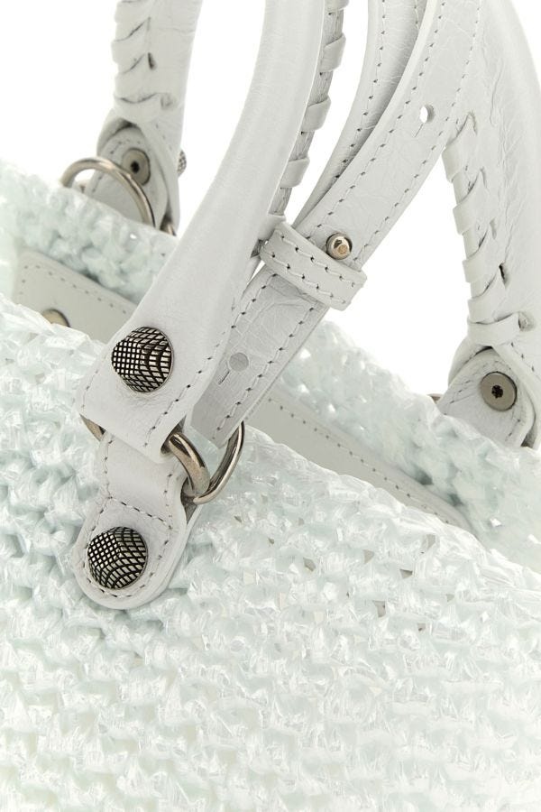 BALENCIAGA White raffia small Le Cagole Panier handbag