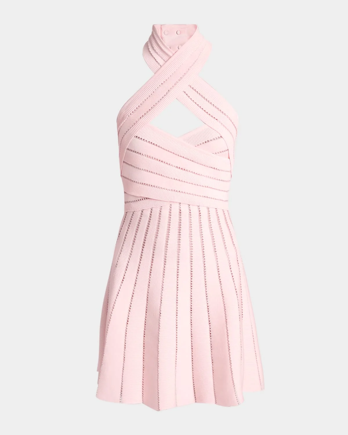 Crisscross Halter Pleated Knit Mini Dress - 1