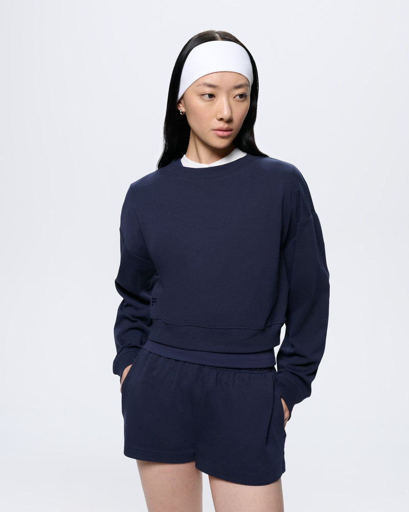 PANGAIA Womens Summer Cropped Sweatshirt - Midnight Navy outlook