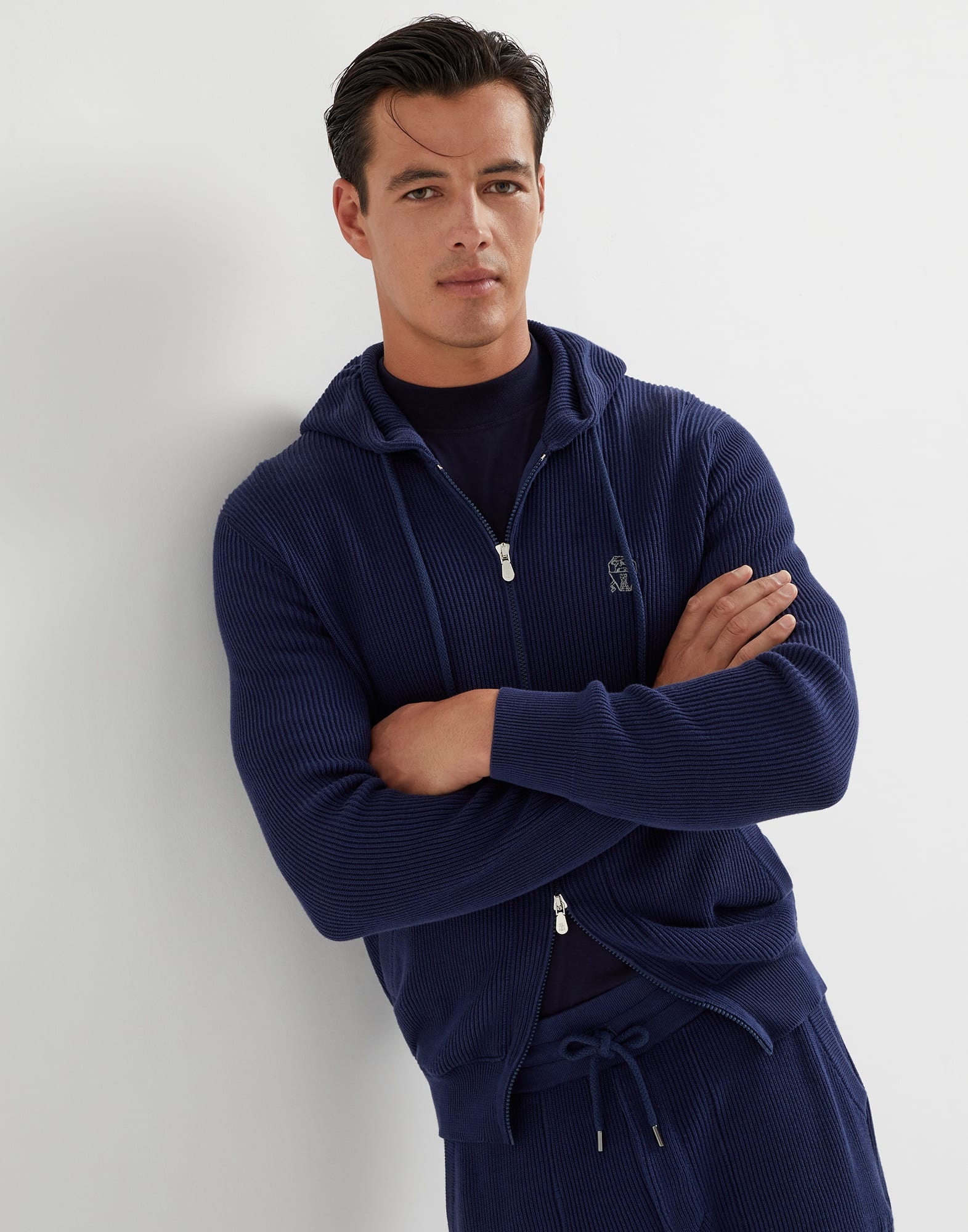 Brunello Cucinelli Cotton English rib knit hooded sweatshirt