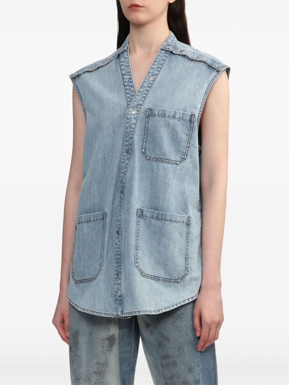 patch pocket detailing denim vest - 3