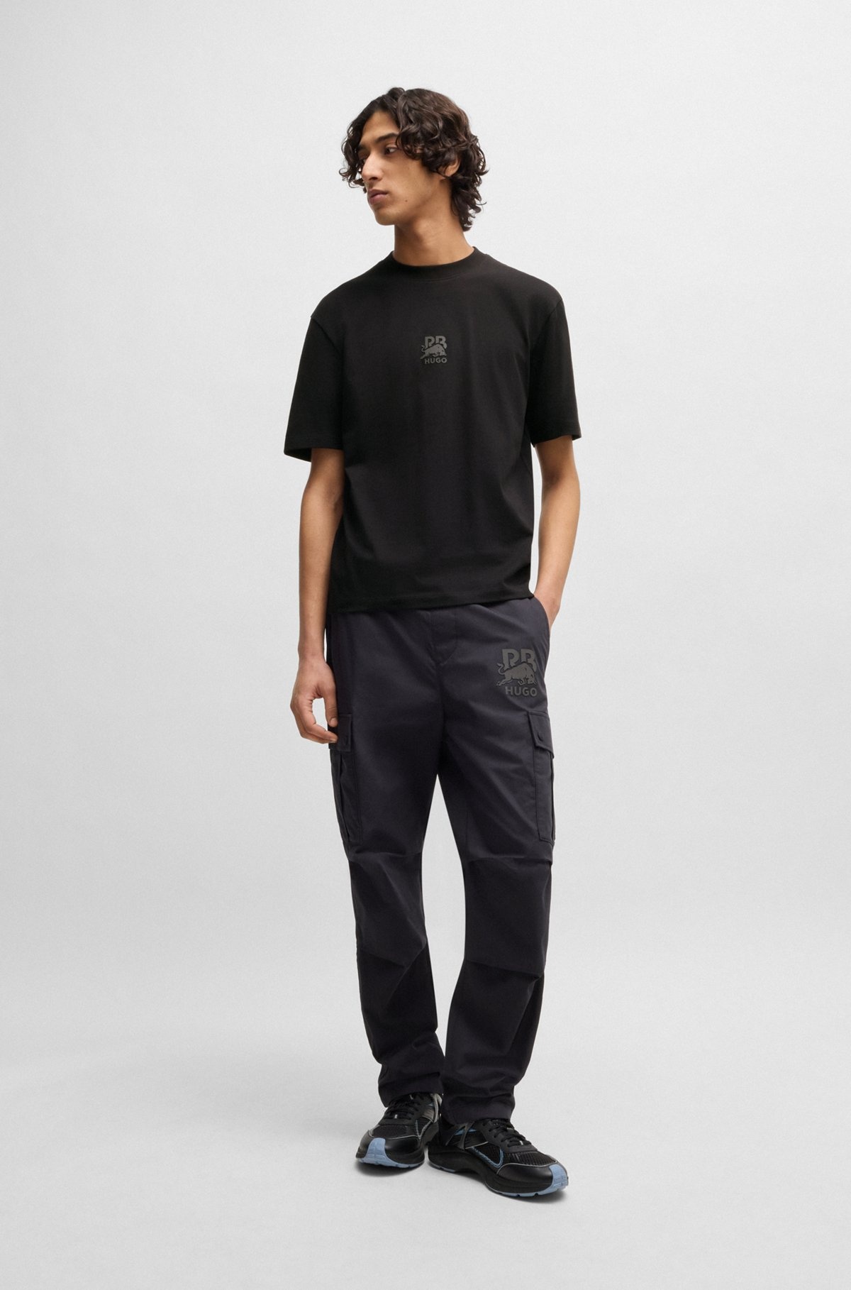 HUGO X RB COTTON-JERSEY T-SHIRT WITH CARBON STEALTH LOGO - 4