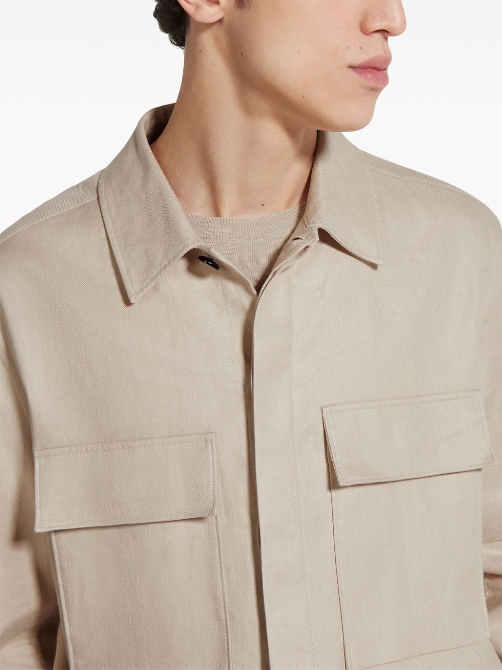 chest-pockets linen shirt - 4