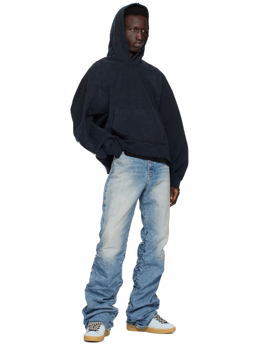 Blue Shirred Kickflare Jeans - 4