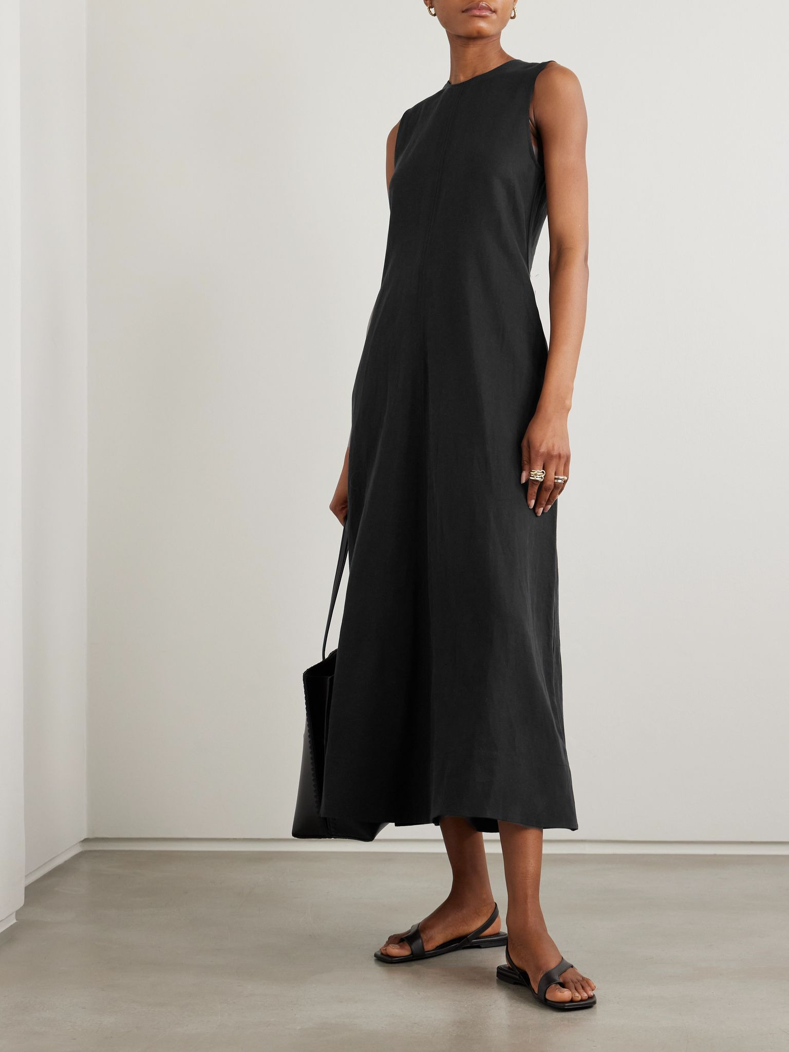 Lyocell and linen-blend midi dress Black - 2