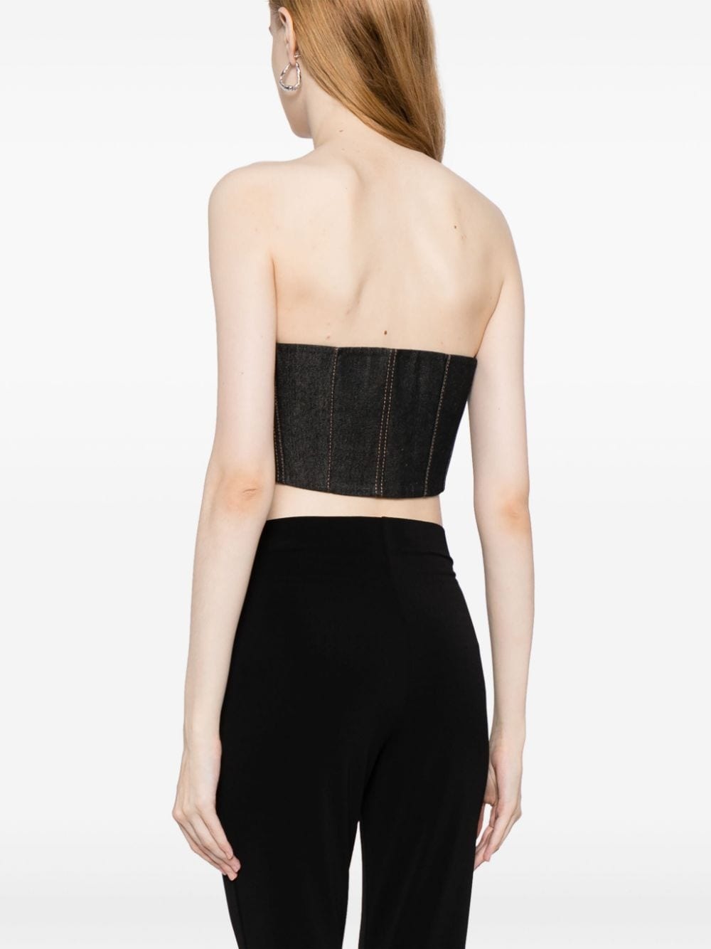 contrast-stitching denim corset - 4