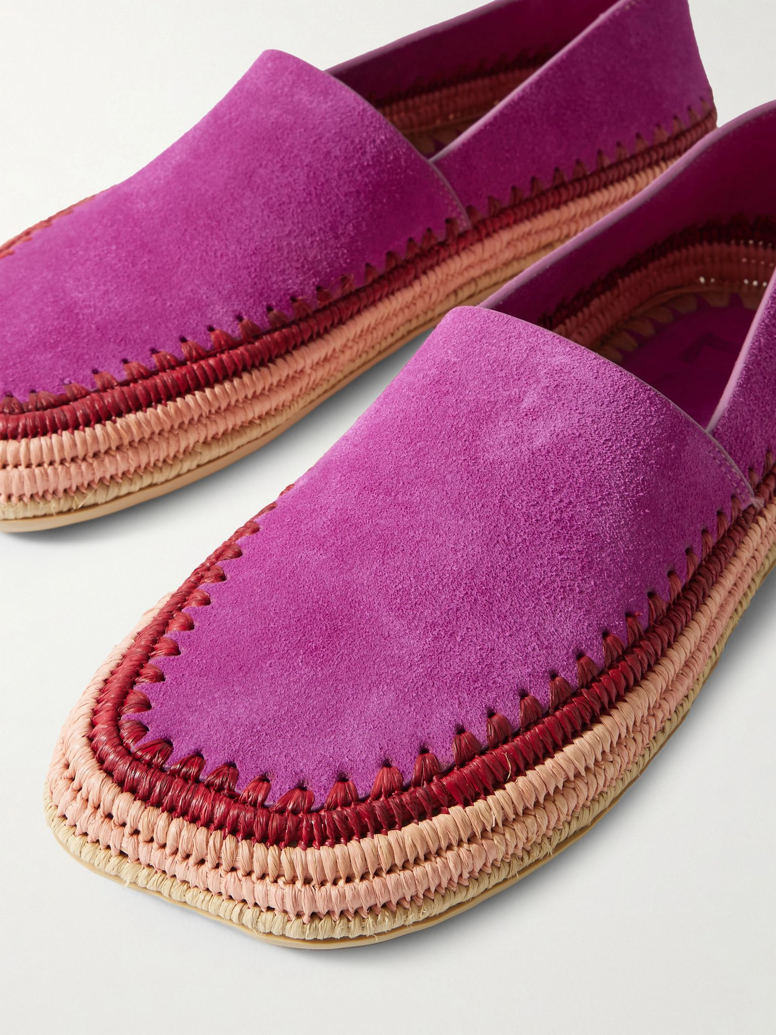 + Paula's Ibiza Rio raffia-trimmed suede espadrilles Fuchsia - 4